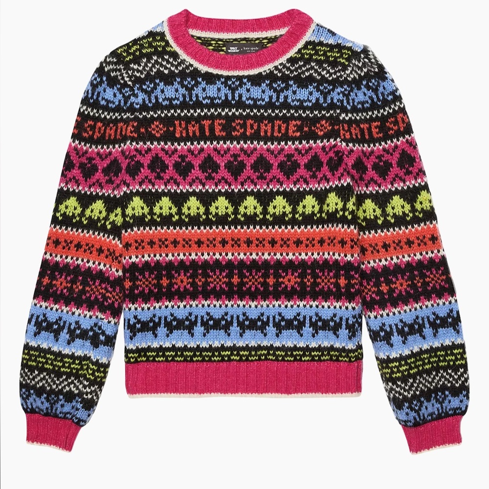 Kate Spade Mainline Space Invaders Fair Isle-Style Sweater Large